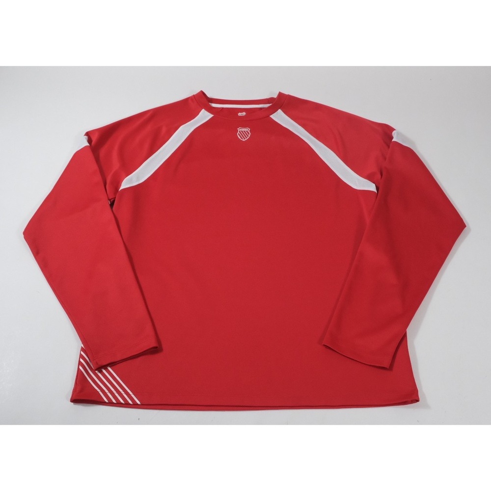 K-Swiss Athletic Shirt Mens Large Red Long Sleeve Performance Pullover Logo‎